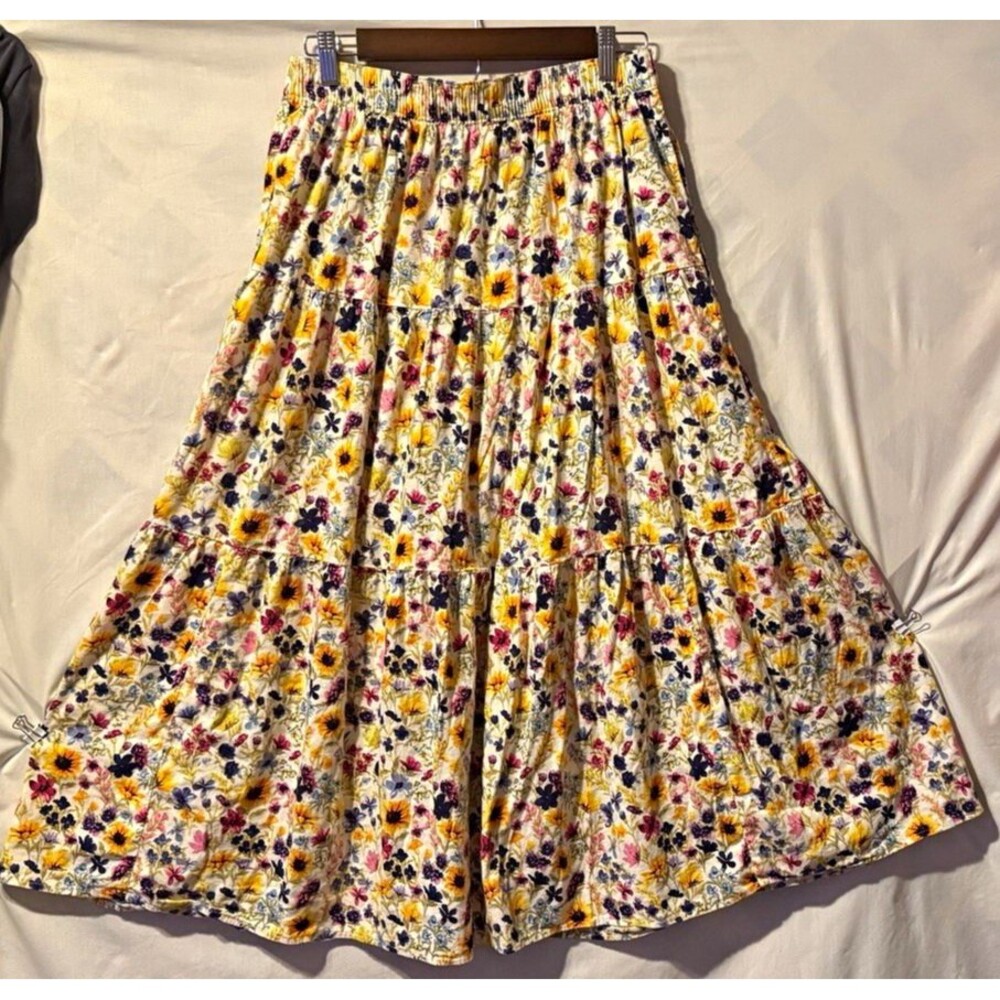Old Navy Women's L Multicolor Floral Tiered A-Line Maxi Skirt Elastic Waist